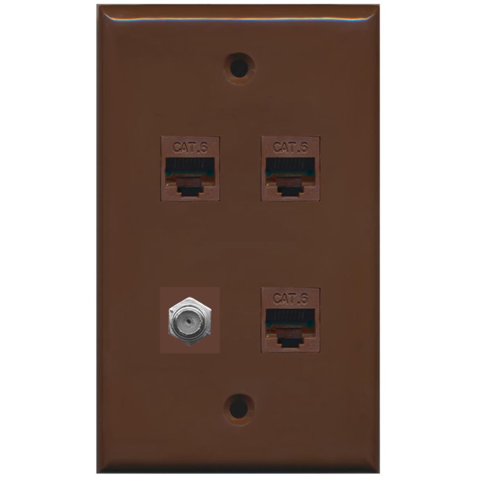 RiteAV 1 Port Coax Cable TV FType 3 Port Cat6 Wall Plate