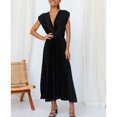 thumbnail image 3 of pbnbp Prom Dresses for Women Casual Elegant Solid Color Pleated Backless with Strappy Tunic V Neck Short Sleeve Midi Dress Summer 2023!, 3 of 8