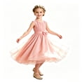 thumbnail image 4 of WhouRiu Girls Casual Summer Dress Solid Color Sleeveless Crew Neck Tiered Ruffle Dresses Kids Comfortable Mesh Sundress,12-13 Years, 4 of 8
