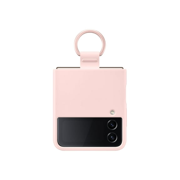 Open Box SAMSUNG Galaxy Z Flip 4 Silicone Cover with Ring, Protective Phone Case with Finger Loop, Matte Finish, Bold Style, Handheld Design, US Version, Pink