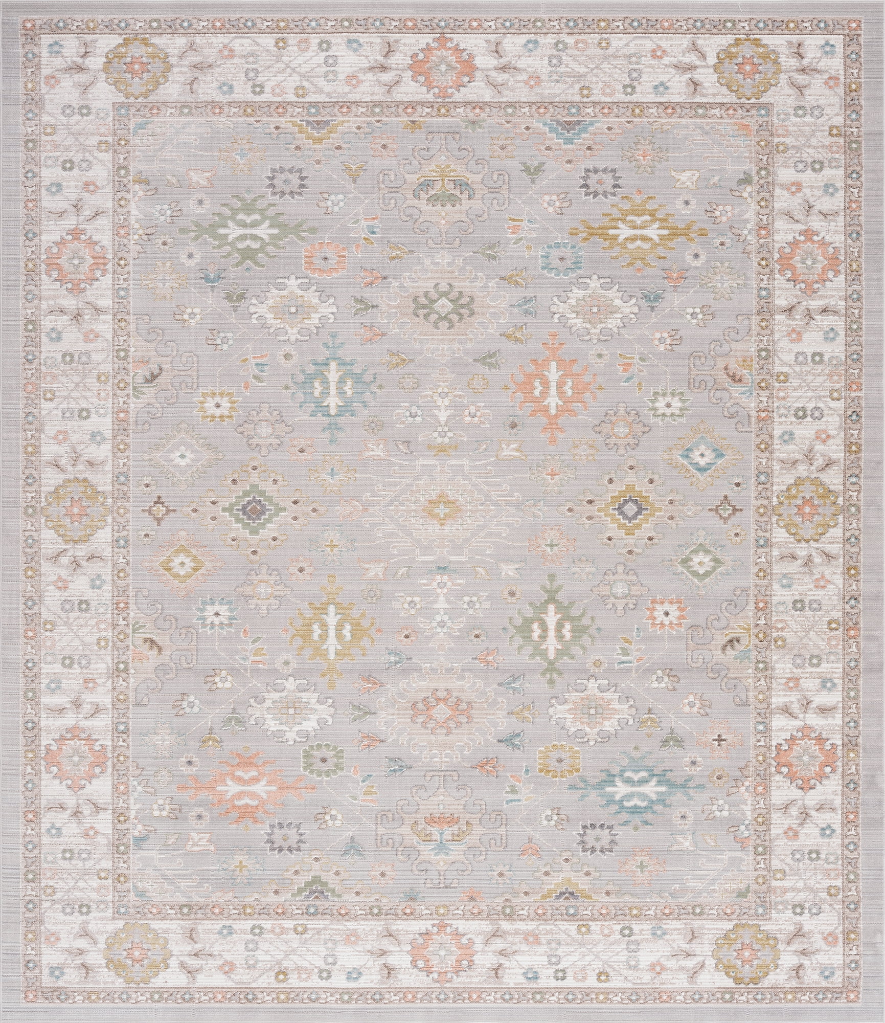 Crestwood Traditional Oriental 5x7 Gray and Aqua Polyester Indoor Area Rug, 5'3'' x 7'