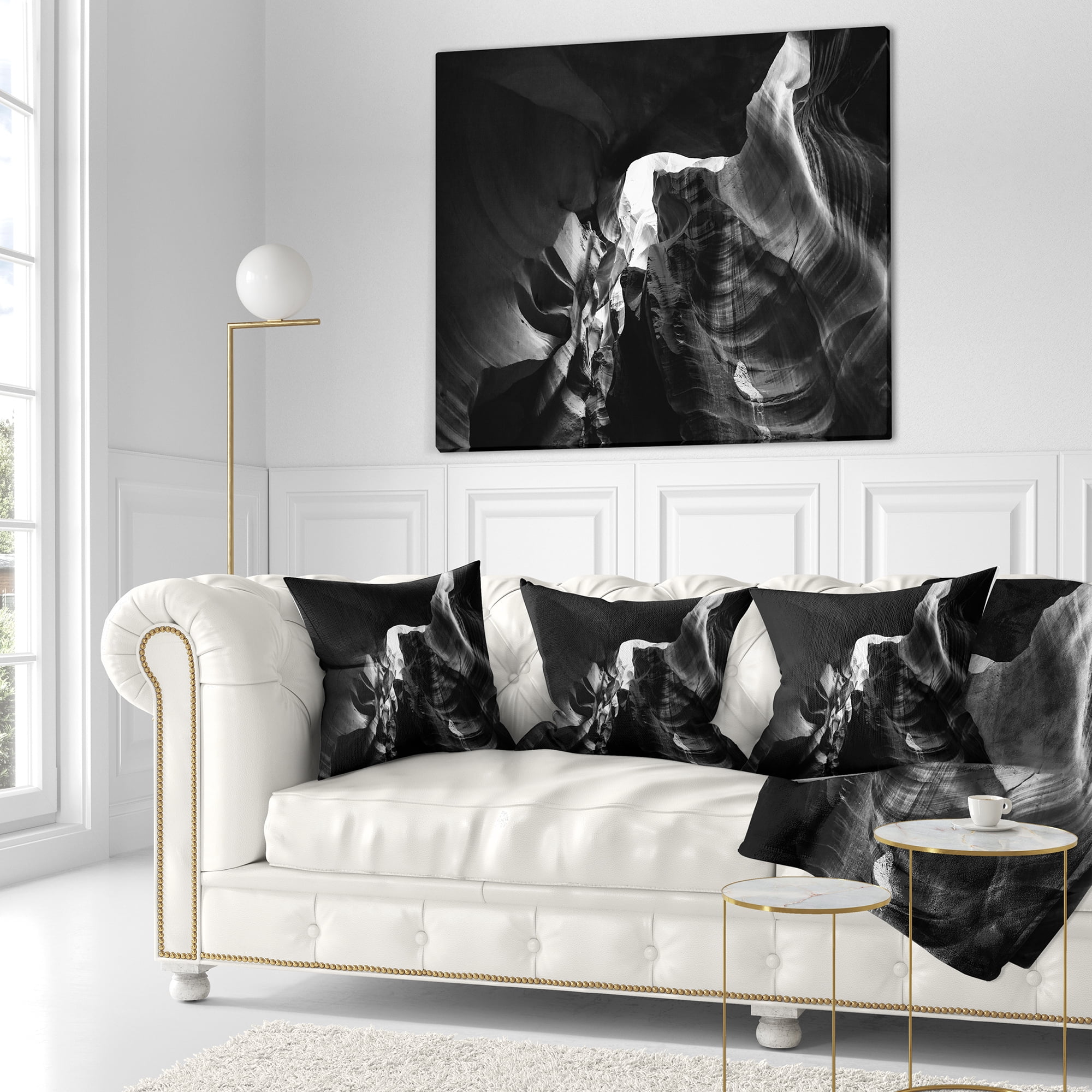 Designart Black and White Antelope Canyon - Landscape Photography Throw Pillow - 18x18