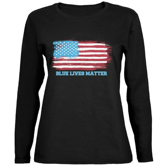 Blue Lives Matter Distressed  Flag Black Womens Long Sleeve T-Shirt - 2X-Large