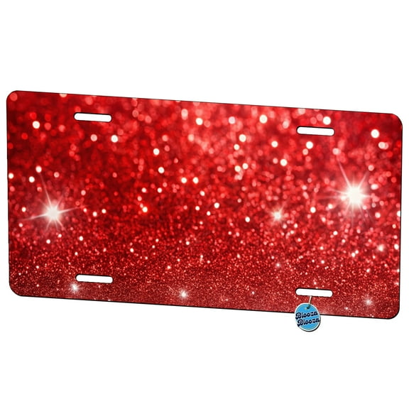 Red Faux Glitter Metal Novelty License Plate