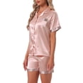 thumbnail image 4 of INSPIRE CHIC Women's Satin Pajamas Sleepwear Button Down Contrast Color Short Sleeve Tops with Shorts Loungewear Sets S Pink, 4 of 6