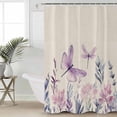 thumbnail image 6 of Shower Curtains Flowers Leaf Bath Curtain Purple Dragonfly Waterproof Bathroom Shower Curtain Set with Hooks Decoration 72 x 84 Inches, 6 of 7