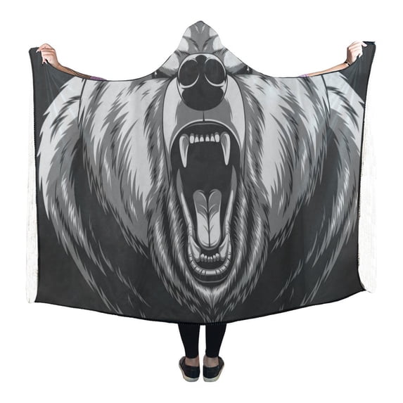 ASHLEIGH Angry Bear Hooded Blanket Wearable Blanket Comfortable Hooded Throw Wrap 56x80 inch