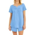 thumbnail image 1 of GESJQFZ Women Spliced Pleat Solid Color V Neck Pajama Shorts Nightwear Set, 1 of 7