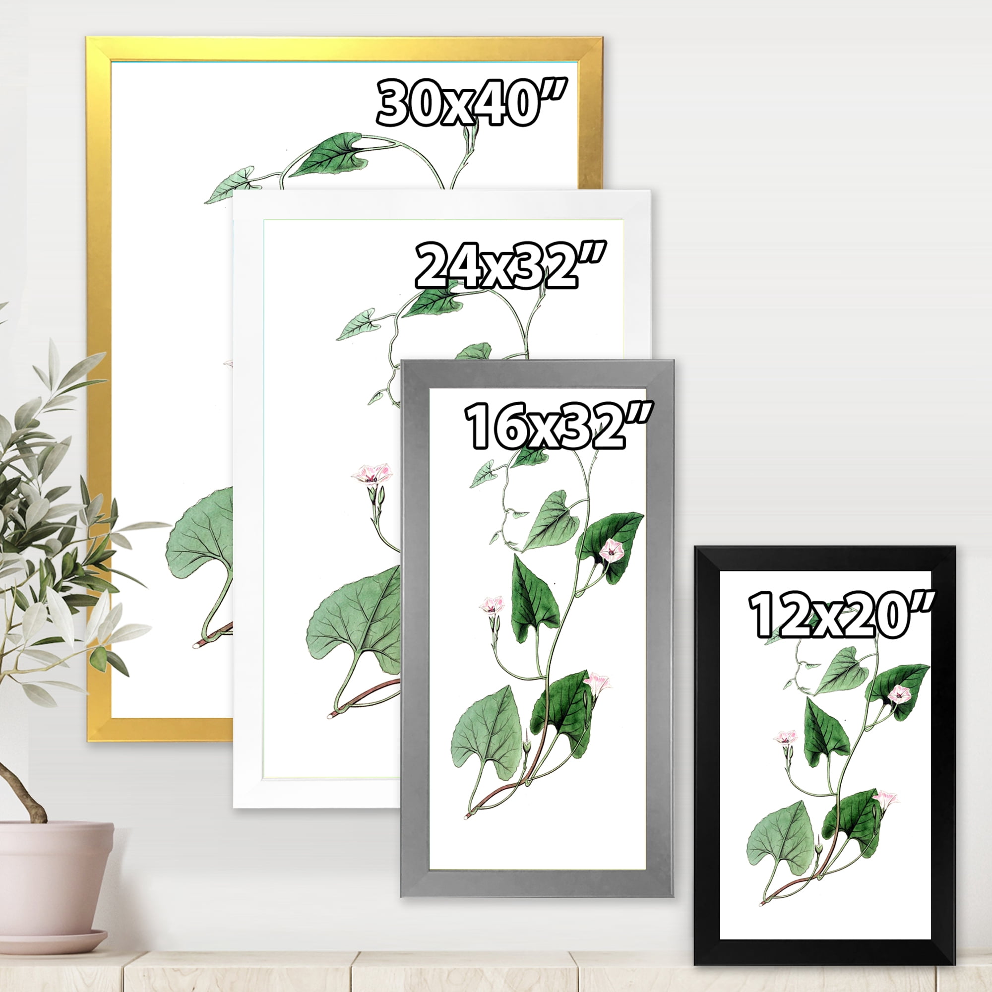 Designart 'Ancient Green Leaves Plants IX' Traditional Framed Art Print