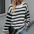 thumbnail image 6 of VISALY Pullover Crewneck Sweatshirt Striped Sweater Women's Casual Long Sleeve Pullover Sweaters O Neck 2023 Fall Winter Sweater Jumper Tops Crochet Sweaters Baggy Sweaters Office Sweater White M, 6 of 8