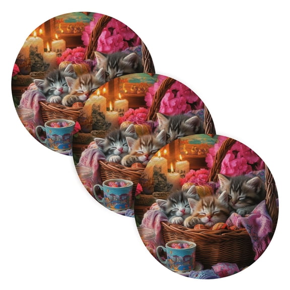 BZSMCE Mats for Pots,Pans Place Kittens Sleeping in Basket Simple Style Pattern Pot Mats