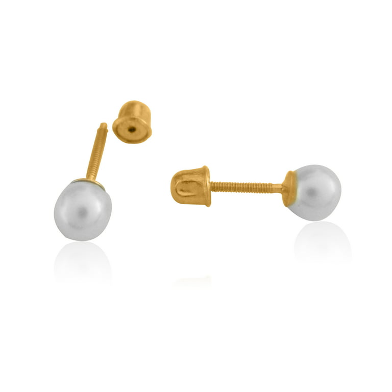 Children\'s 14k Gold Freshwater Cultured Pearl Stud Earrings Screw Back 4mm