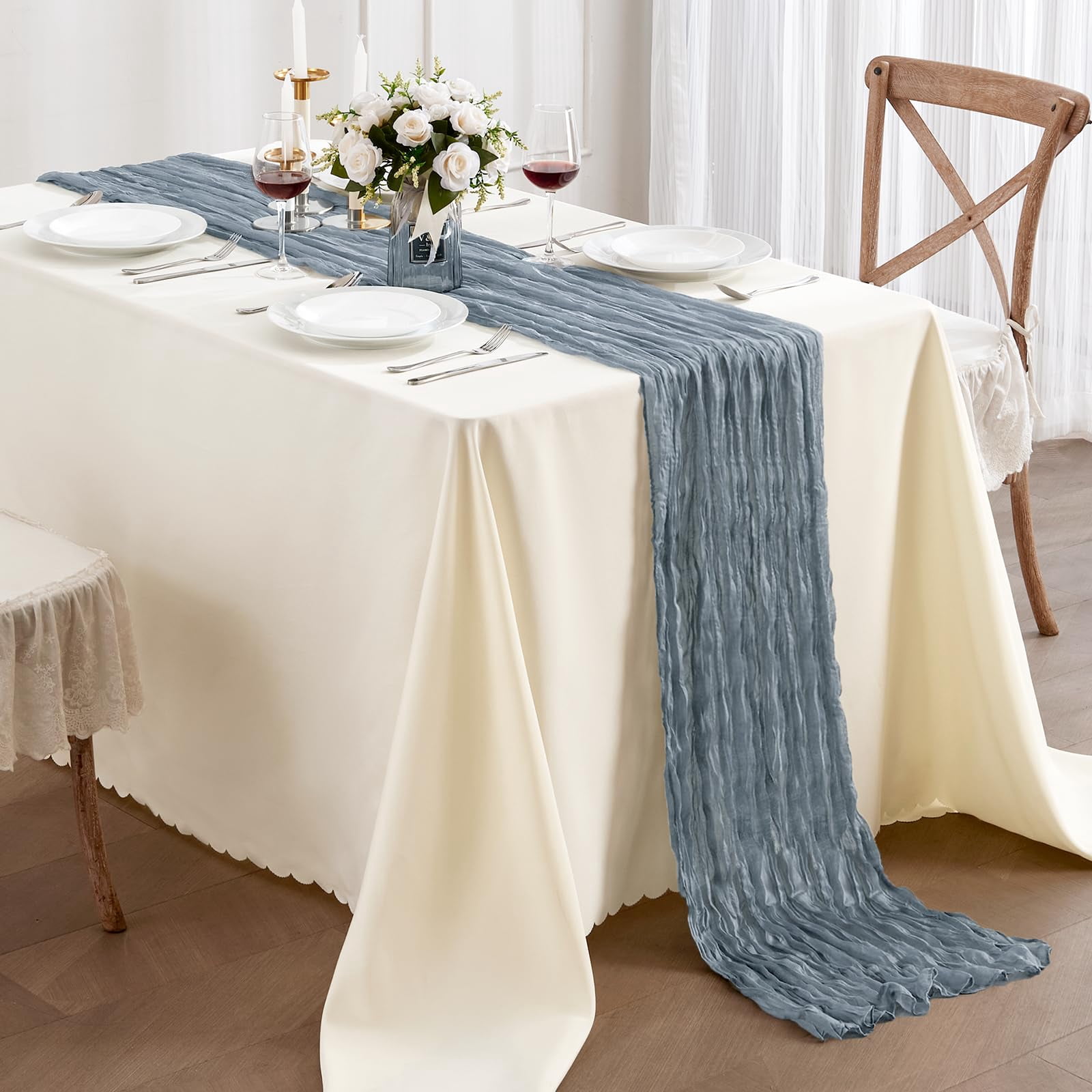 6 Pack Sage Green Cheesecloth Table Runners 10ft Wide Gauze Boho for Bridal Shower Wedding Table Decorations