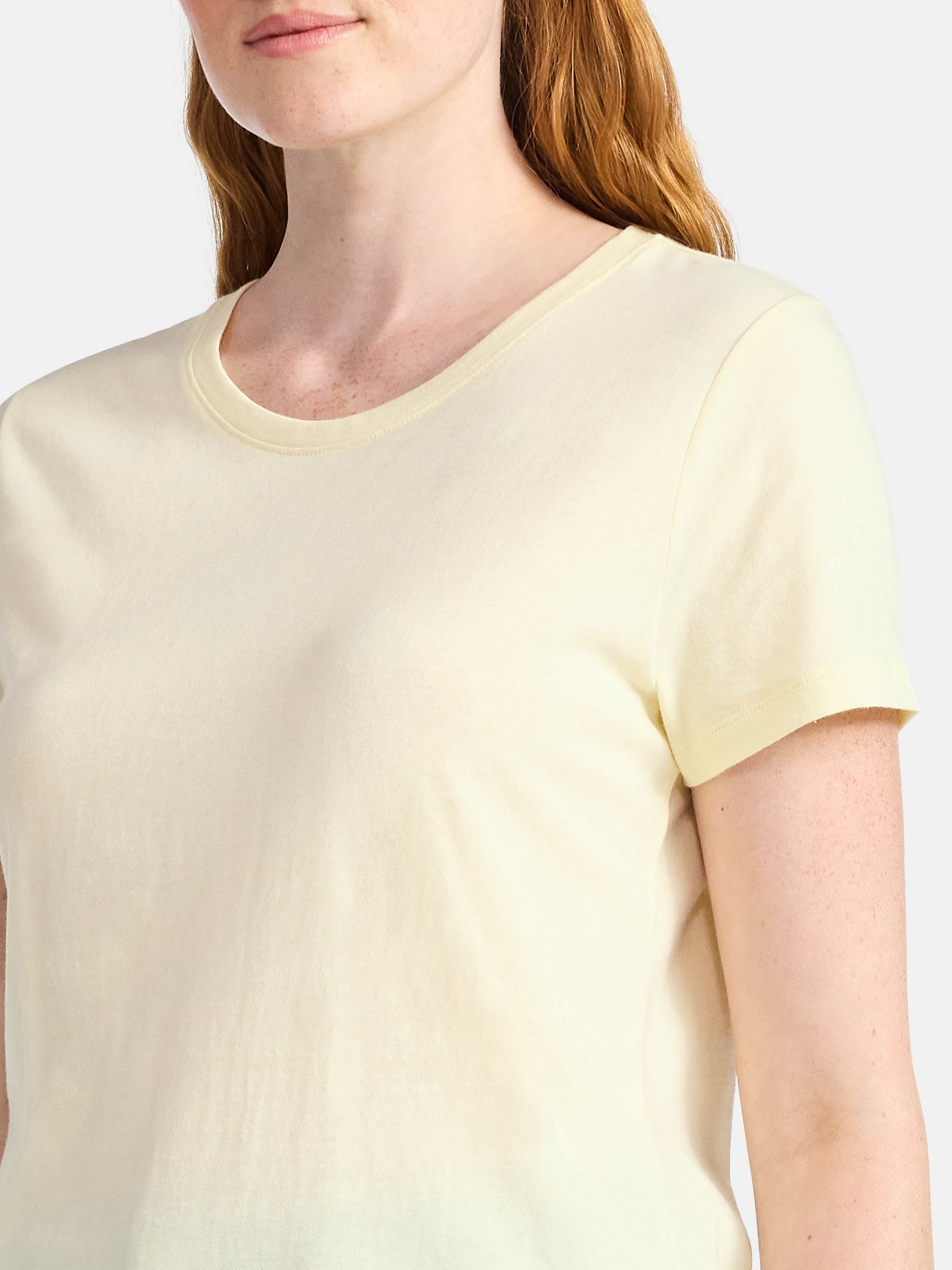 Time and Tru Women's Cotton Crewneck Tee with Short Sleeves, Sizes XS-XXXL