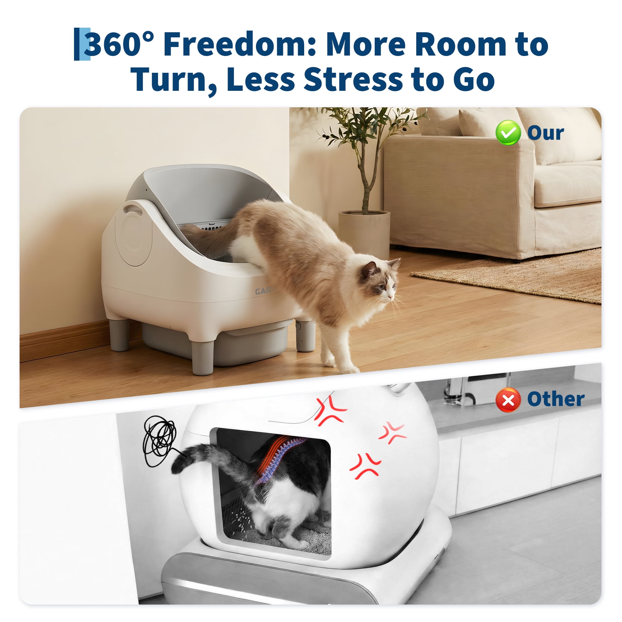 Automatic Self-Cleaning Cat Litter Box with APP Control – Open-Top, 10.5L Odor-Free Waste Bin, 7-Layer Safety Sensors – Ultra-Quiet for Multiple & Large Cats, 2.4G WiFi