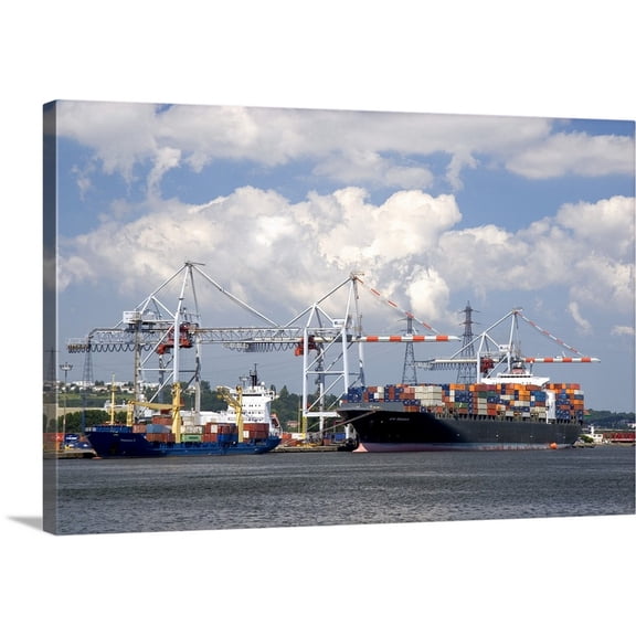 Great BIG Canvas | "Container ships docked at Le Havre, Seine-Maritime, Normandy, France" Canvas Wall Art - 30x20
