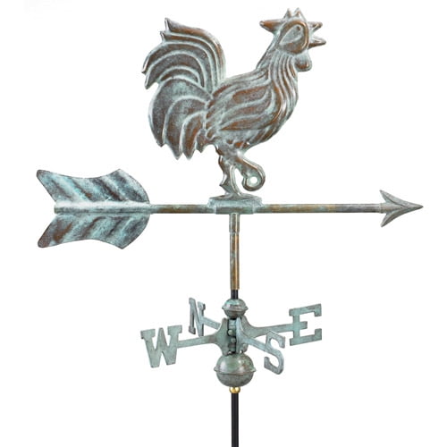 Rooster Garden Weathervane Polished Copper w Garden Pole by Good Directions