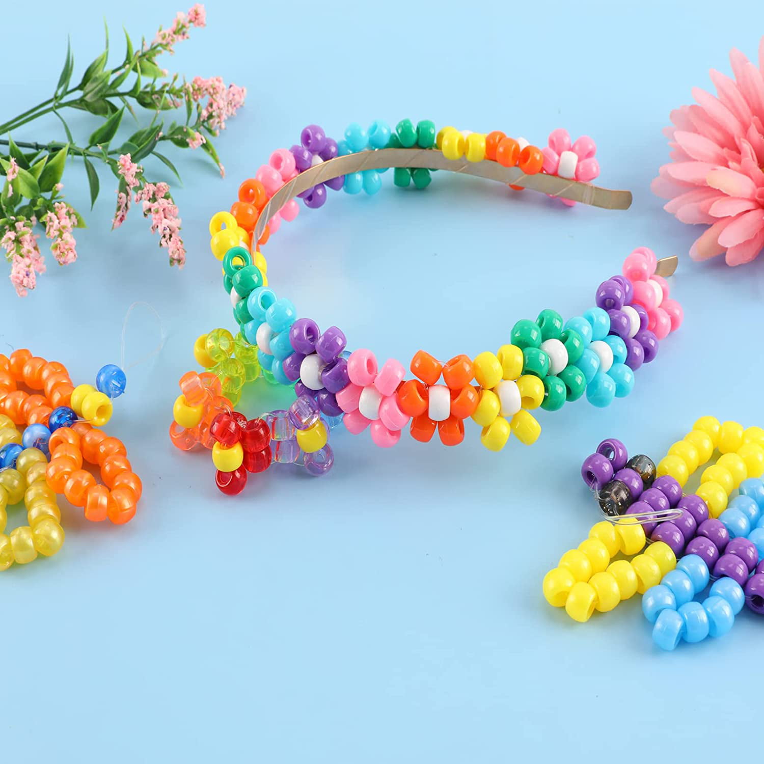 Miss Rabbit 1610+ Pcs Kandi Beads Bracelet Making Kit, Rainbow Pony Beads  for Jewelry Making with Letter Beads Elastic String, Hair Beads for Braids