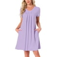 thumbnail image 1 of INSPIRE CHIC Camisón de Noche para Mujeres, Ropa de Dormir, Vestido de Lounge, Noche de Cuello en V, Manga Corta, Camisones S Color Púrpura Claro, 1 of 5