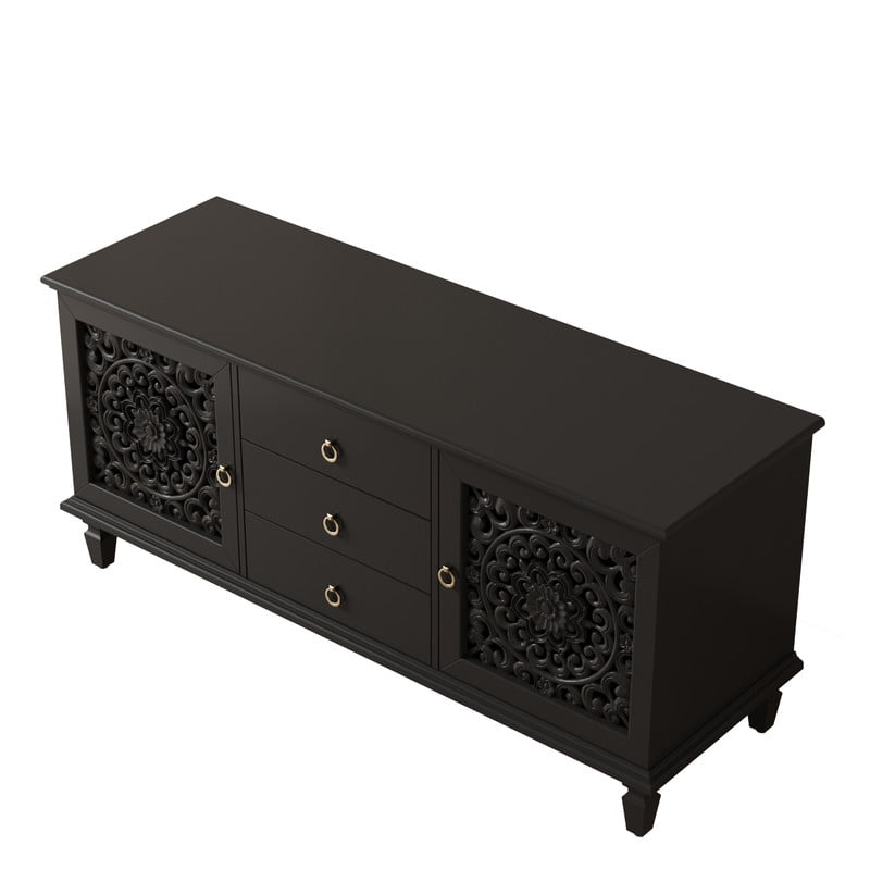 Vintage TV Stand with Carved Doors for 65'' TVs, Freestanding Storage Cabinet Media Console with Drawers & Adjustable Shelf