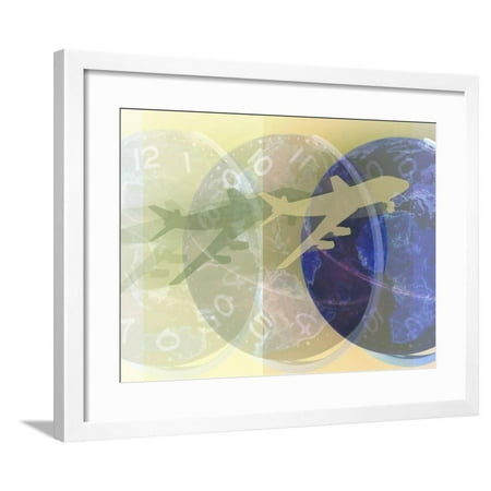 International Travel Montage With Airplane And Clocks Framed Print Wall Art