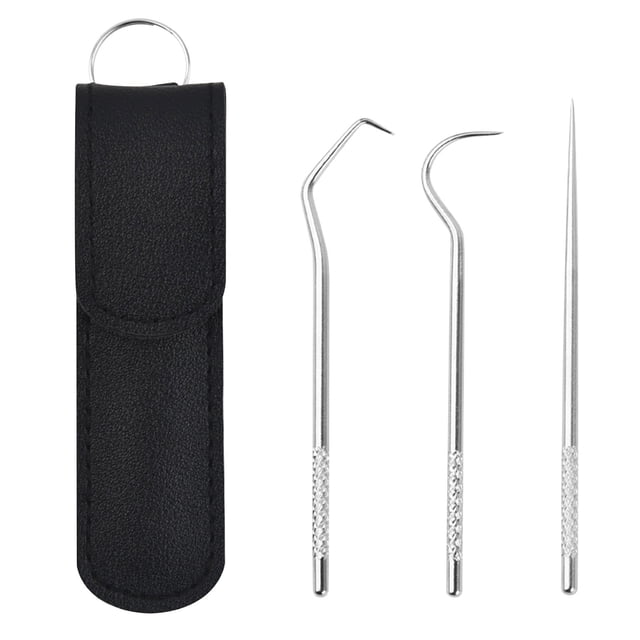 LSLJS 3 Pcs/Set Stainless Steel Toothpicks Kit, Premium Teeth Cleaning Tools, Reusable Tooth Picks Set, Pocket Keychain Portable Metal Toothpicks Holder for Travel, Tooth Picks