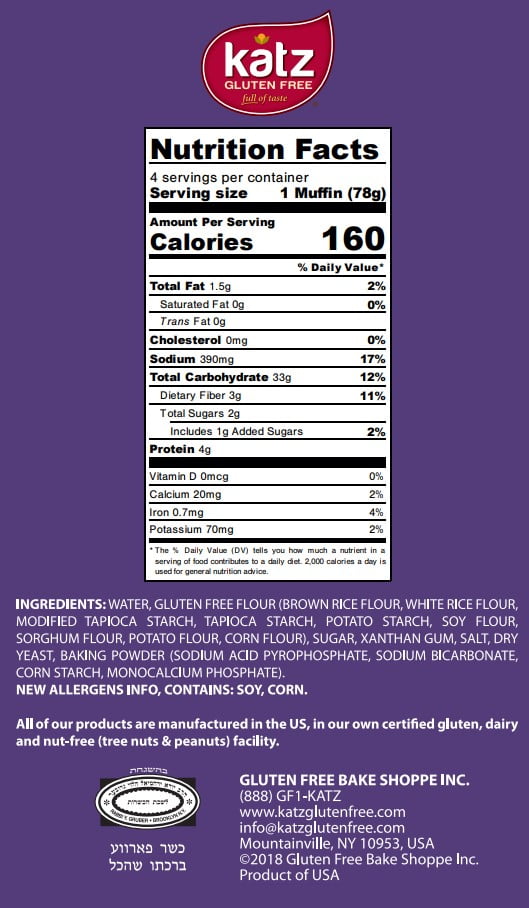 Katz English Muffins, Gluten & Dairy Free, Kosher, 11 oz