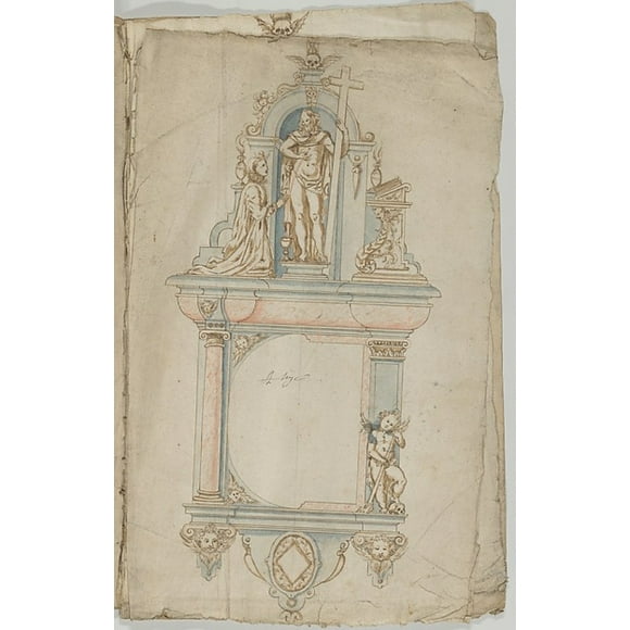 Design for a Wall Tomb with a Variant and Statues of the Resurrected Christ and a kneeling Donor Poster Print by Anonymous, Flemish , 17th century (18 x 24)