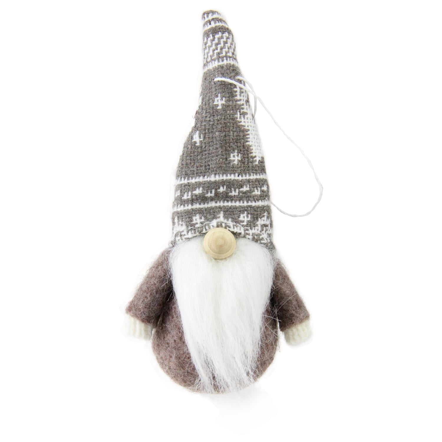 Set of 3 Red Brown and Gray Santa Gnome Christmas Ornament Decorations 4.5"