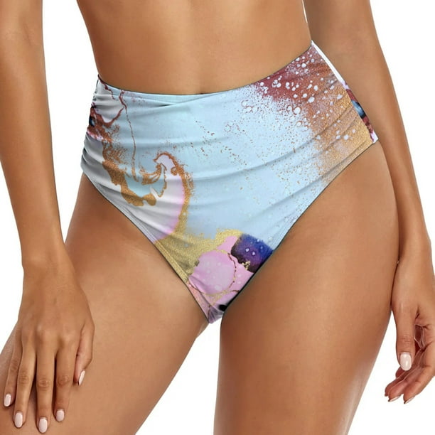 TOWED22 Women High Waisted Bikini Bottoms Full Coverage Swim Bottom Tummy  Control Swimsuit Bottom(Sky Blue,S) 