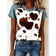 thumbnail image 3 of Dolkfu Tops for Women Trendy Short Sleeve Crew Neck Western Style Multicolor Tops Fashion Patchwork T-Shirts Women Clothing, 3 of 4