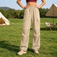 thumbnail image 2 of ZHYou No Boundarie Womens Cargo Pants Casual Drawstring Baggy Loose Fit Lightweight Flare Workout Hiking Trousers,Khaki,Size L, 2 of 6