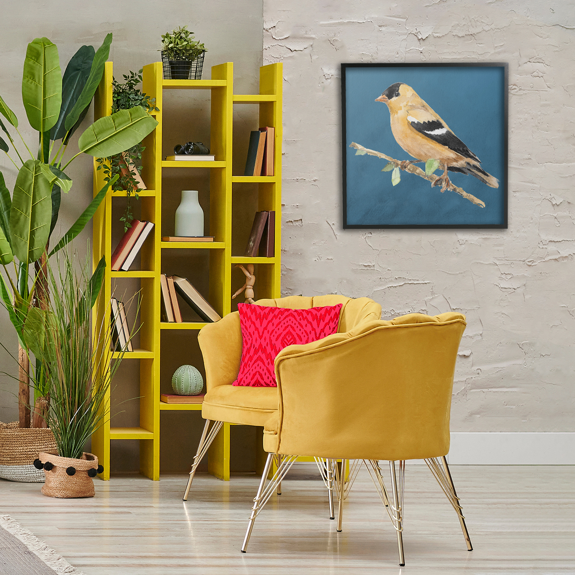 Stupell Industries Traditional Yellow Bird Animals & Insects Painting Black Framed Art Print Wall Art, 24 x 24