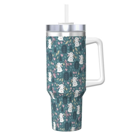 

Fuzoiu Forest Rabbit Print 40OZ Ice Bully Stainless Steel Insulated Cup with Handle and Straw - Perfect for Travel and Sports
