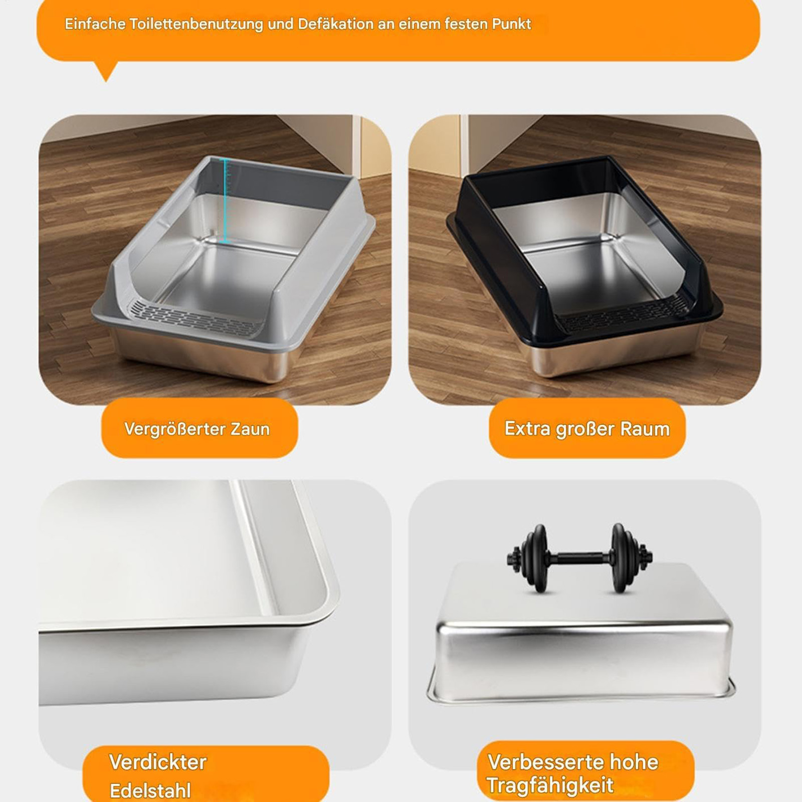 Semi Enclosed Cats Litter Box With Airflows Design Stainless Steel Scratchproof Low Entry Litter Container For Large Cats