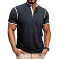 thumbnail image 2 of XUNKUSGA Henley Shirts for Men Casual Lightweight Short Sleeve Going Out Tops Classic Crewneck Buttons Pullover Top Cotton Slim Fit Mens T-Shirts,2XL,Gray, 2 of 7
