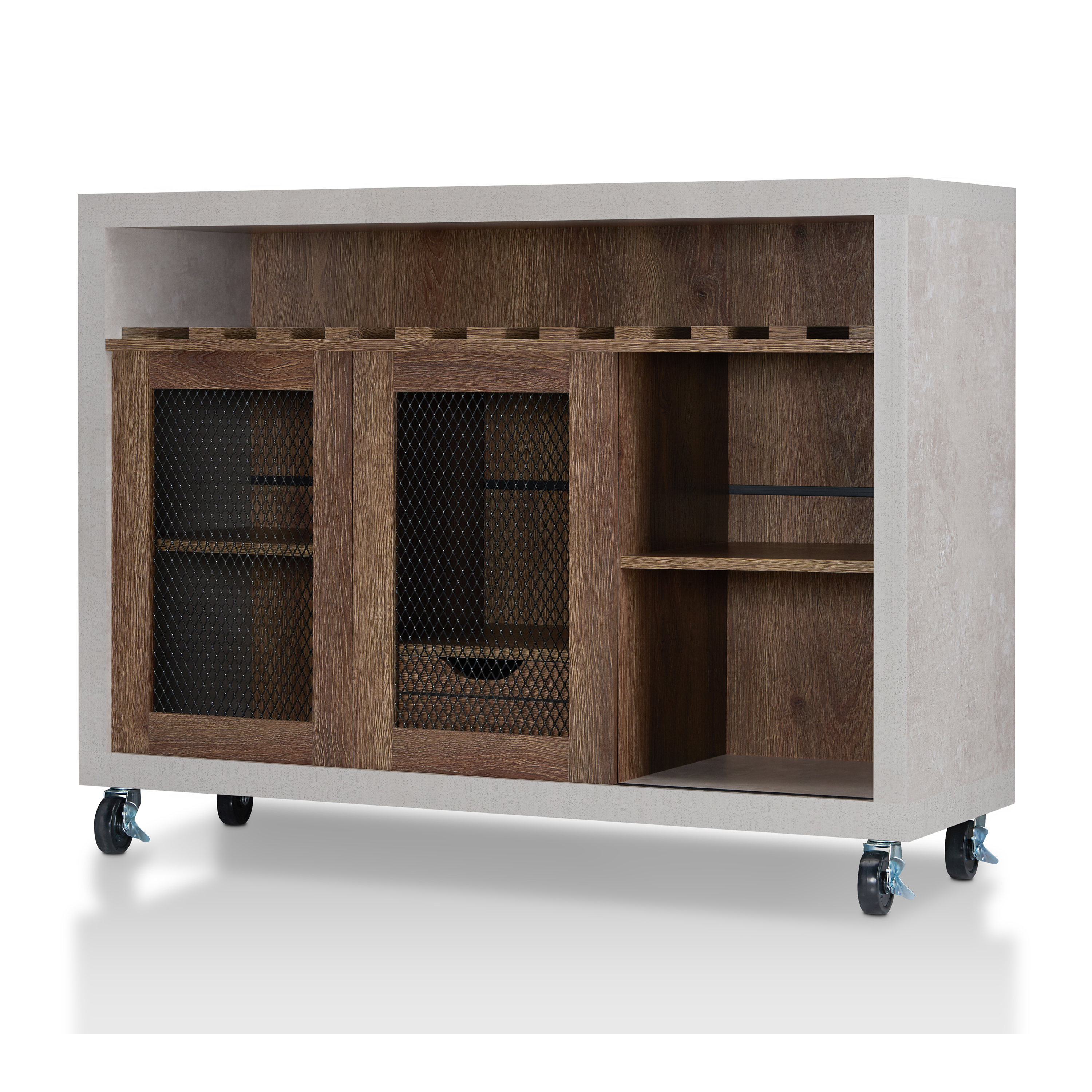 Furniture of America 47" Joslyn Industrial Wood Multi-Storage Sideboard Buffet, Distressed Walnut