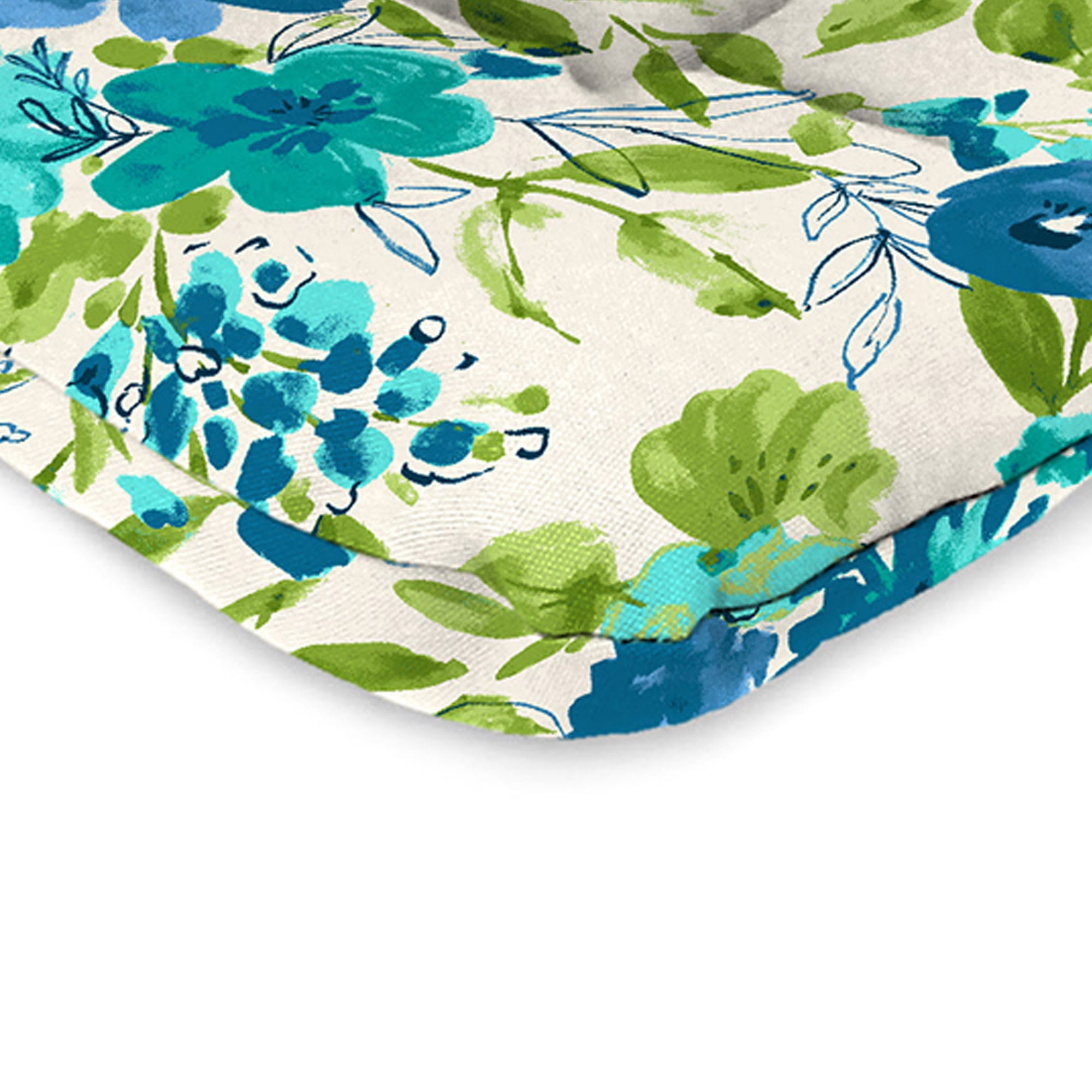 Jordan Manufacturing 38" x 21" Bettina Aqua Cream Floral Rectangular Outdoor Wrought Iron Chair Cushion with Ties and Hanger Loop (2 Pack)