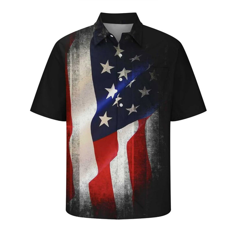 ZCFZJW American Flag Button Up Shirt for Men USA Flag Hawaiian Shirt  Striped Beach Aloha Shirt Casual Summer Short Sleeve Patriotic Shirt with  Pockets