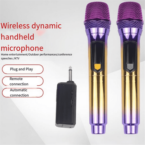 2.4G Dynamic Handheld Wireless Microphone Home Singing Stage Performance Audio Sound Card Karaoke Universal Microphone,2 x Microphones 1 x English instruction manual 1 set x accessories