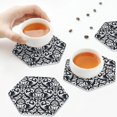 thumbnail image 4 of Leather Coasters with Heat-resistant for Drinks, Classica Floral Baroque Pattern -标题2 Hexagon, 4 of 5