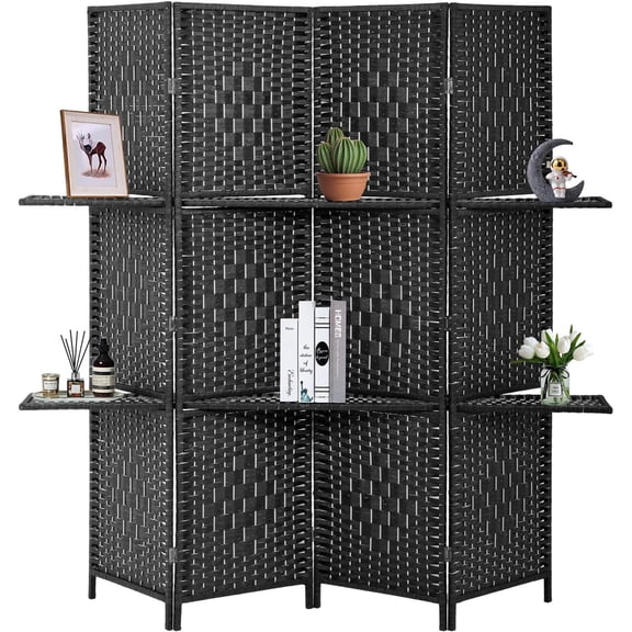 PayLessHere Foldable 4 Panel Room Divider Screen, Wooden Black