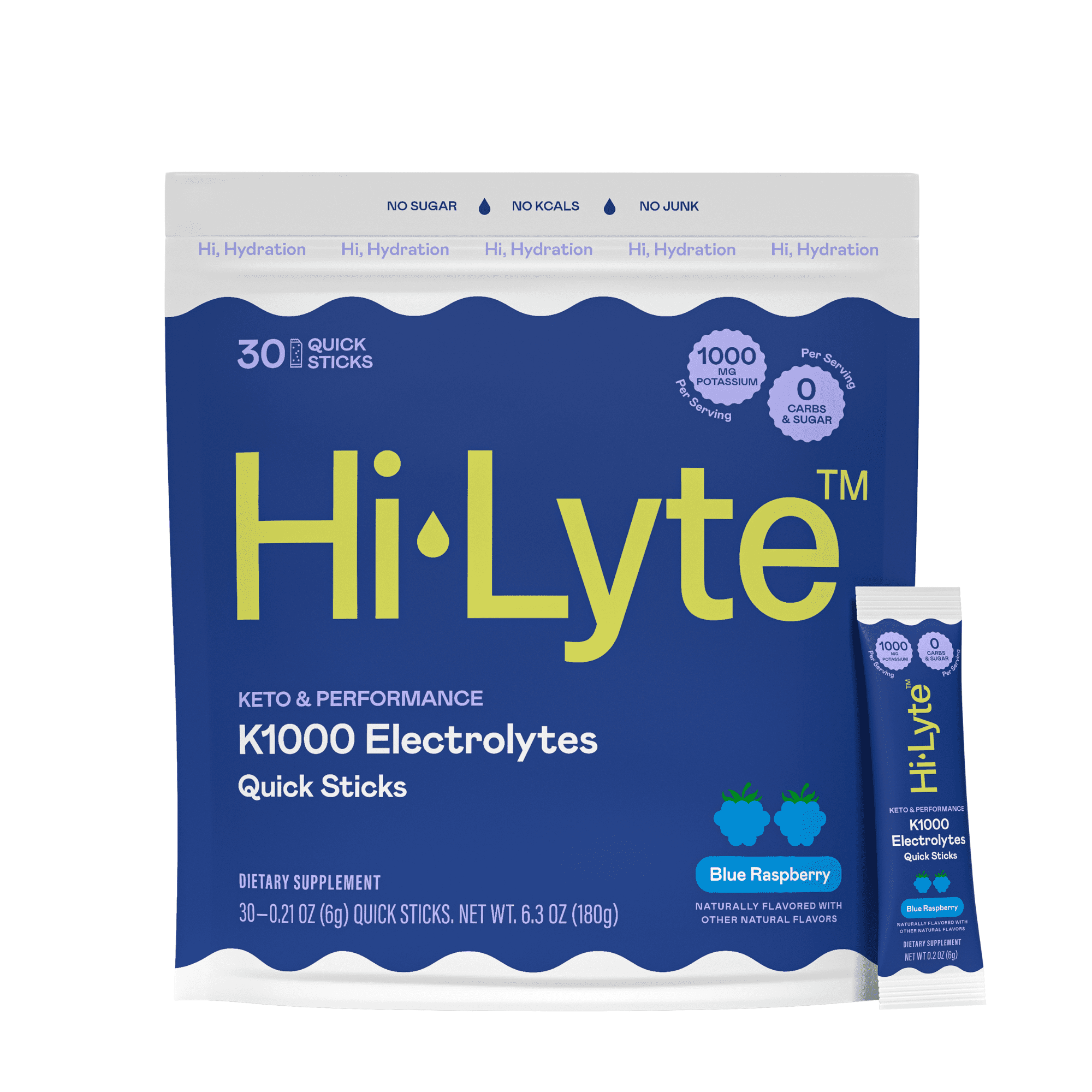 Hi-Lyte Keto & Performance | K1000 Electrolytes Quick Sticks | Blue Raspberry