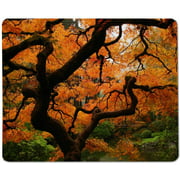 Yeuss Dusk Rectangular Non-Slip Mousepad,Vivid Japanese Maple Sinks Deeply Into The Forest Meditation Environment
