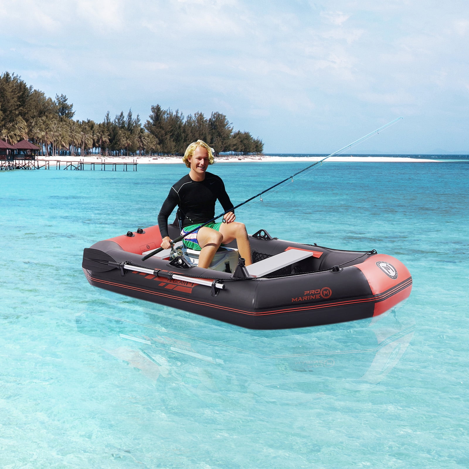 Pro Marine 7.5 ft Inflatable Fishing Boat Set with Aluminum Oars