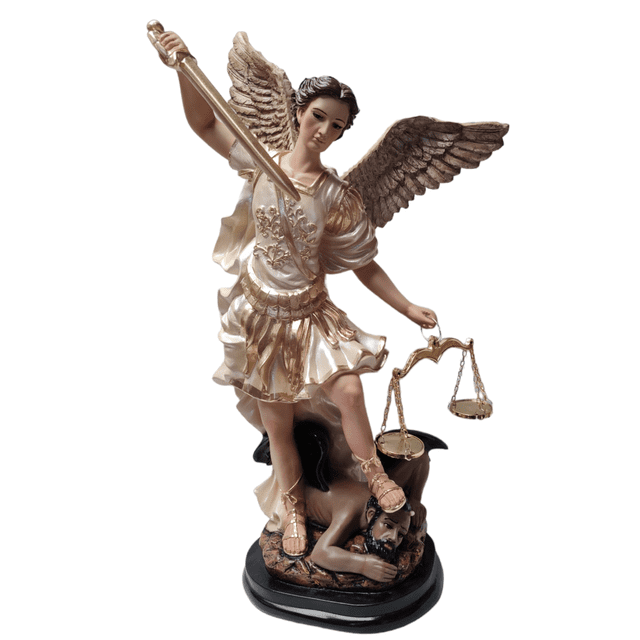 Figura Religiosa San Miguel Arcangel de Resina Fina, Decoracion para Hogar o Altar
