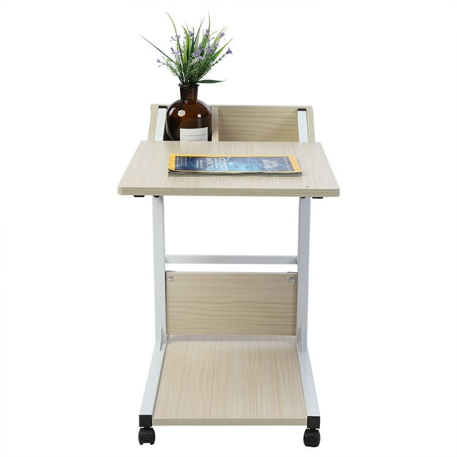 Portable Removable Laptop Desk with Wheels, Drawer, Bed Sofa Books Snack, Storage Drawer for Remote Control, Sundries, Electronics, Solid Structure