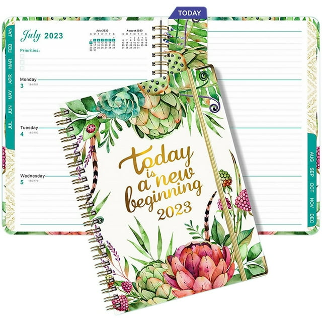 2023 Day Planner with Flexible Cover A5 Weekly and Monthly Planner January December Twin-Wire Binding Diary Notebook with Elastic Closure Inner Pocket