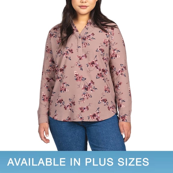 Hilary Radley Ladies' Long Sleeve Blouse 1640868 (Pink Floral, Medium)
