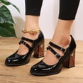 thumbnail image 5 of Anuirheih Women's Dry Rose Thick Heel High Heels French Vintage Single Shoes Sandals Women Clearance(Black), 5 of 8
